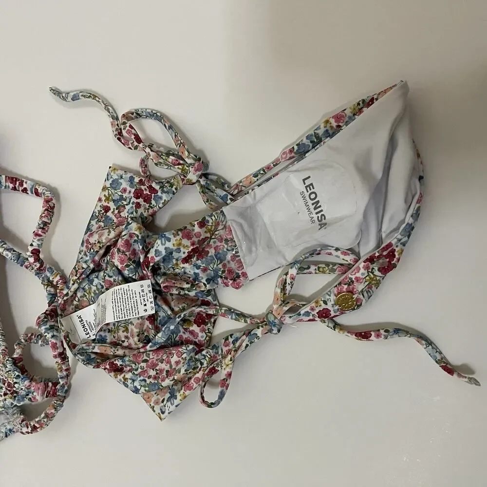 NWOT Leonisa multi color floral cinch bralette bikini 2 piece set Medium